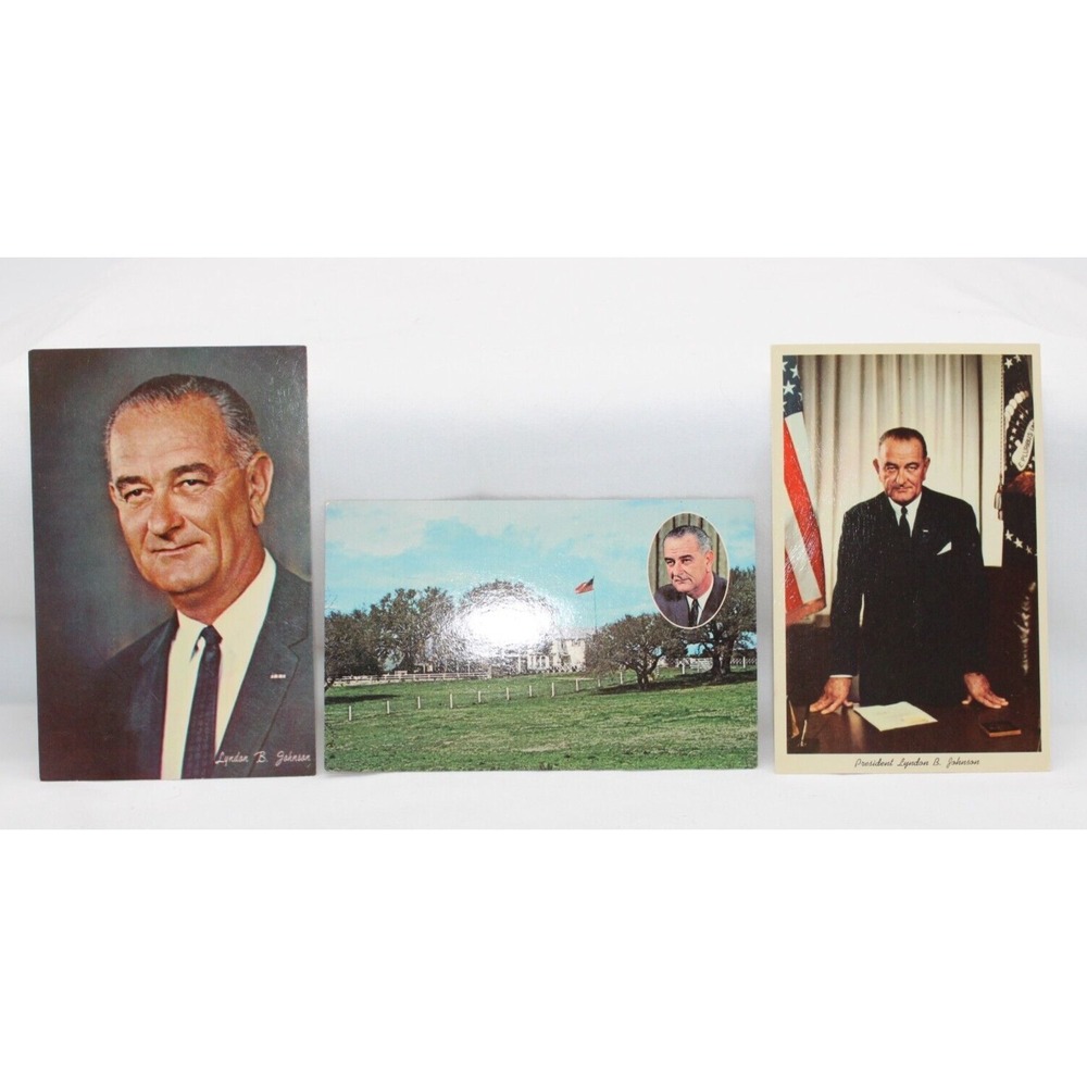 VTG Postcards US President Lyndon B. Johnson Oval Office Flag Patriotic Lot of 3